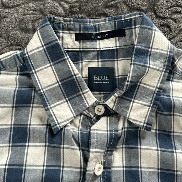 Perfect condition men’s small slim fit blue and white Saks Fifth Ave button up - Picture 3 of 6